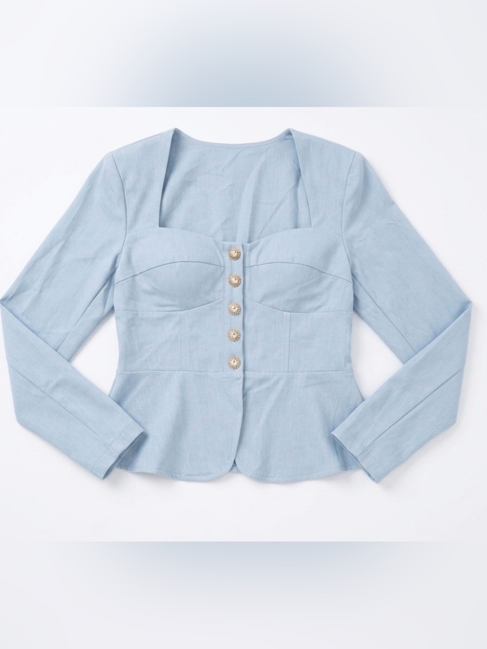 Elegant Square-Neck Light Gray Peplum Jacket